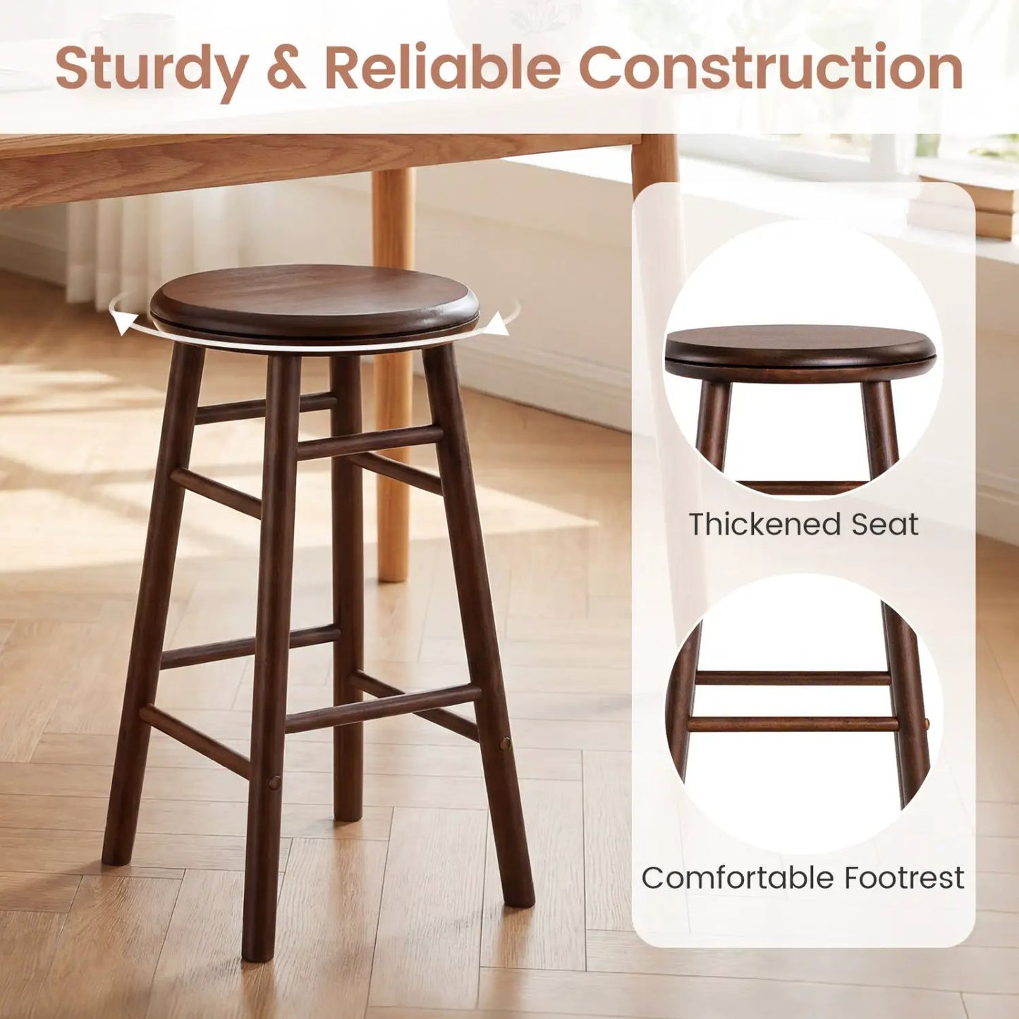 24 Inch Swivel Bar Stools Set of 2 with Footrests