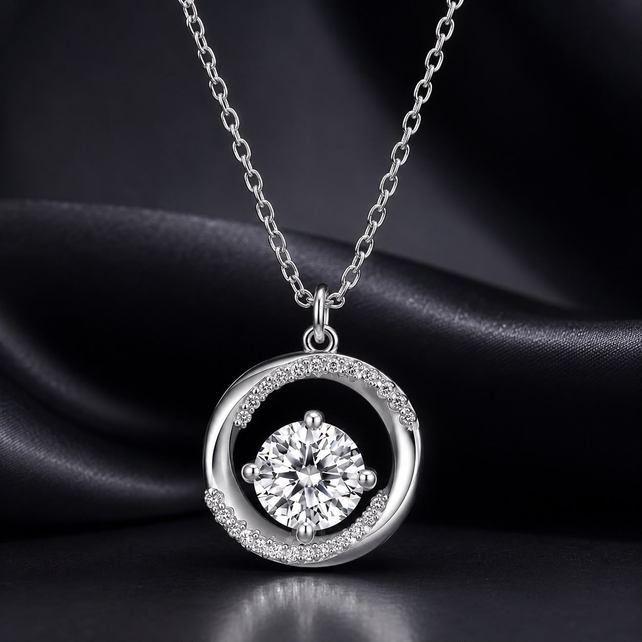 925 Sterling Silver Moissanite Necklace with CZ circular pendant pavé halo 40+5cm chain Bids.com on Tampa Home & Garden Store