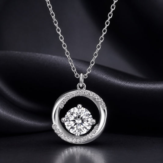 925 Sterling Silver Moissanite Necklace with CZ circular pendant pavé halo 40+5cm chain Bids.com on Tampa Home & Garden Store