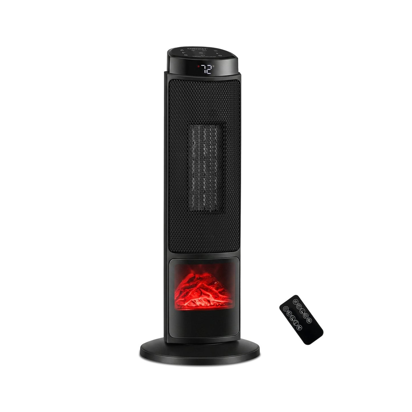 24-Inch PTC Ceramic Tower Space Heater, DirectDeals, black with 7-color flame and remote on Tampa Home & Garden Store