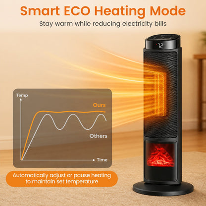 24-Inch PTC Ceramic Tower Space Heater with 7-Color Flame by DirectDeals, black finish on Tampa Home & Garden Store