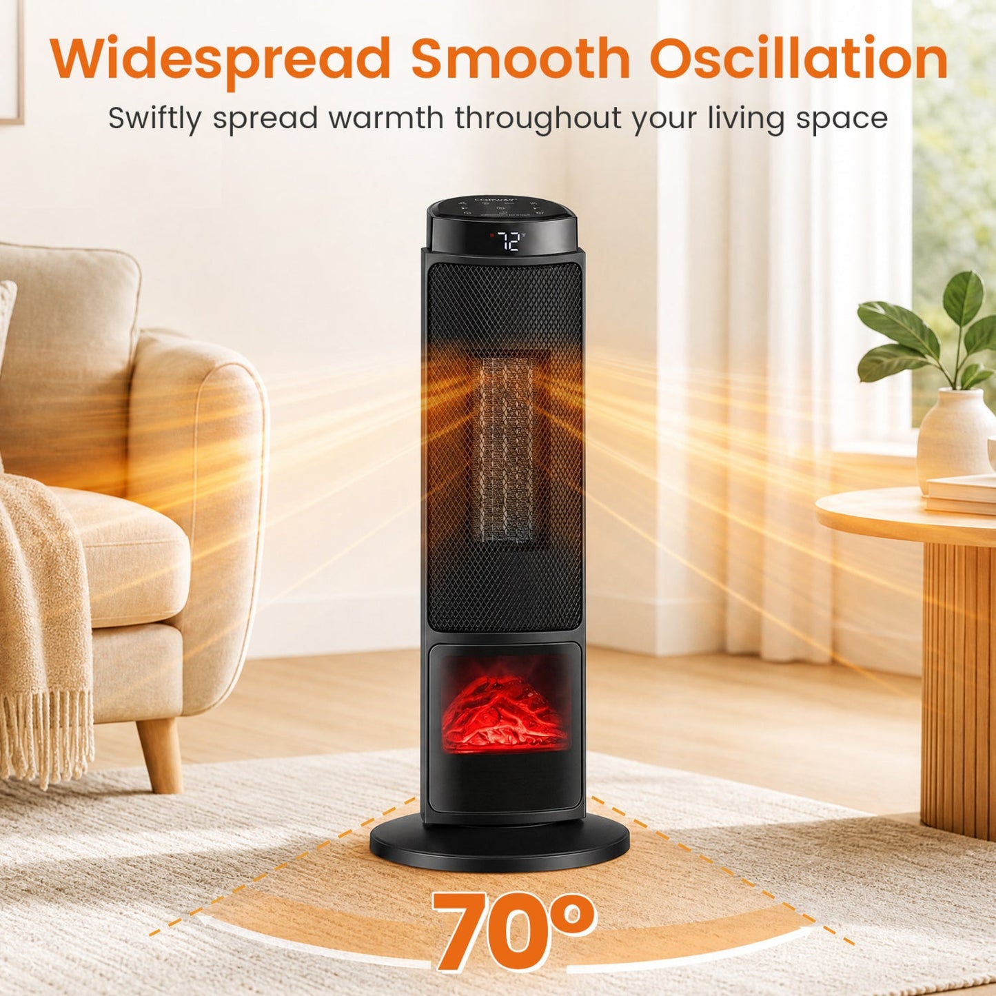 DirectDeals 24-Inch PTC Ceramic Tower Space Heater with 7-Color Flame, black finish on Tampa Home & Garden Store