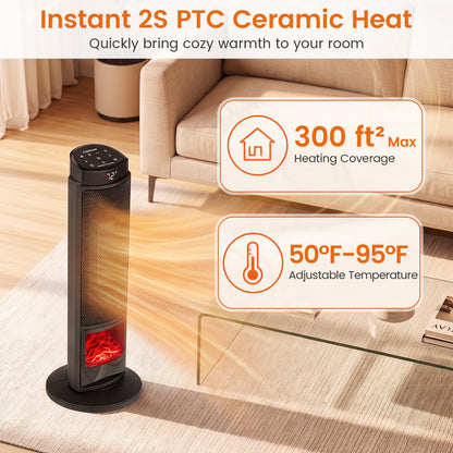 DirectDeals 24-Inch PTC Ceramic Tower Space Heater with 7-Color Flame, black body on Tampa Home & Garden Store