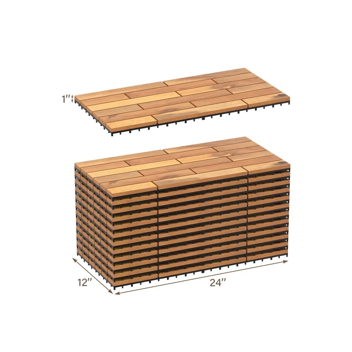 Acacia Wood Interlocking Deck Tiles 24 by 12 Inch