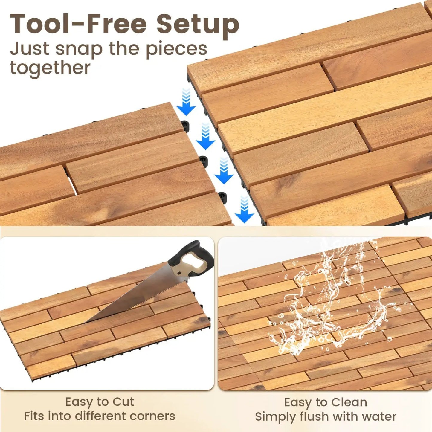 Acacia Wood Interlocking Deck Tiles 24 by 12 Inch