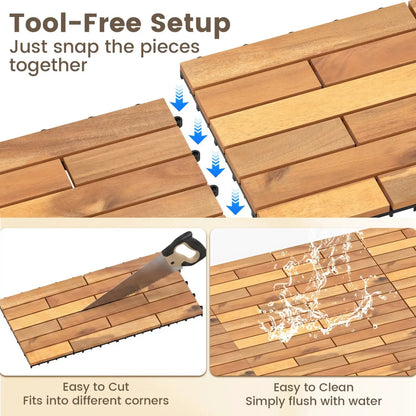 Acacia Wood Interlocking Deck Tiles 24 by 12 Inch