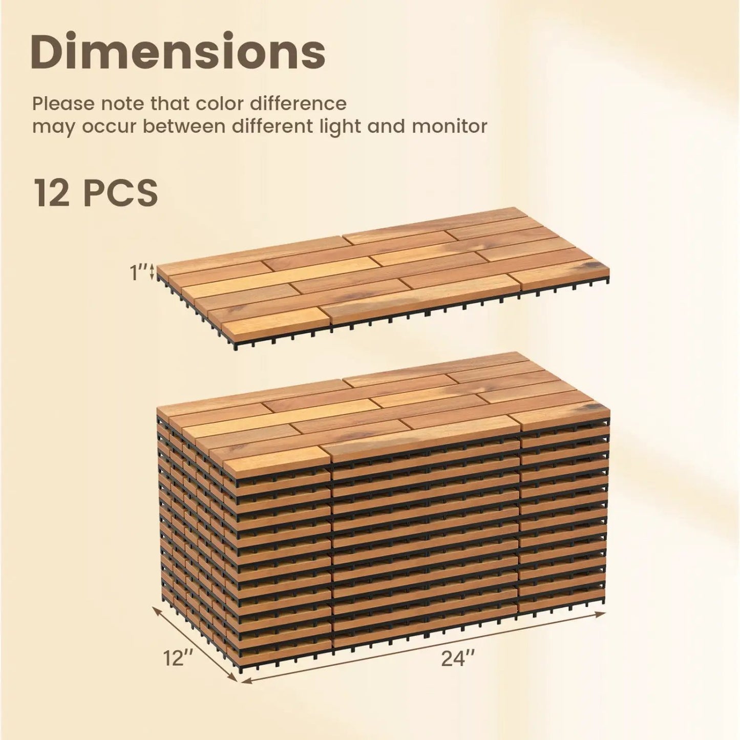Acacia Wood Interlocking Deck Tiles 24x12 36 Pack