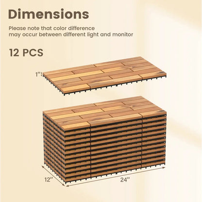 Acacia Wood Interlocking Deck Tiles 24x12 36 Pack
