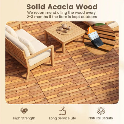 Acacia Wood Interlocking Deck Tiles 24x12 36 Pack