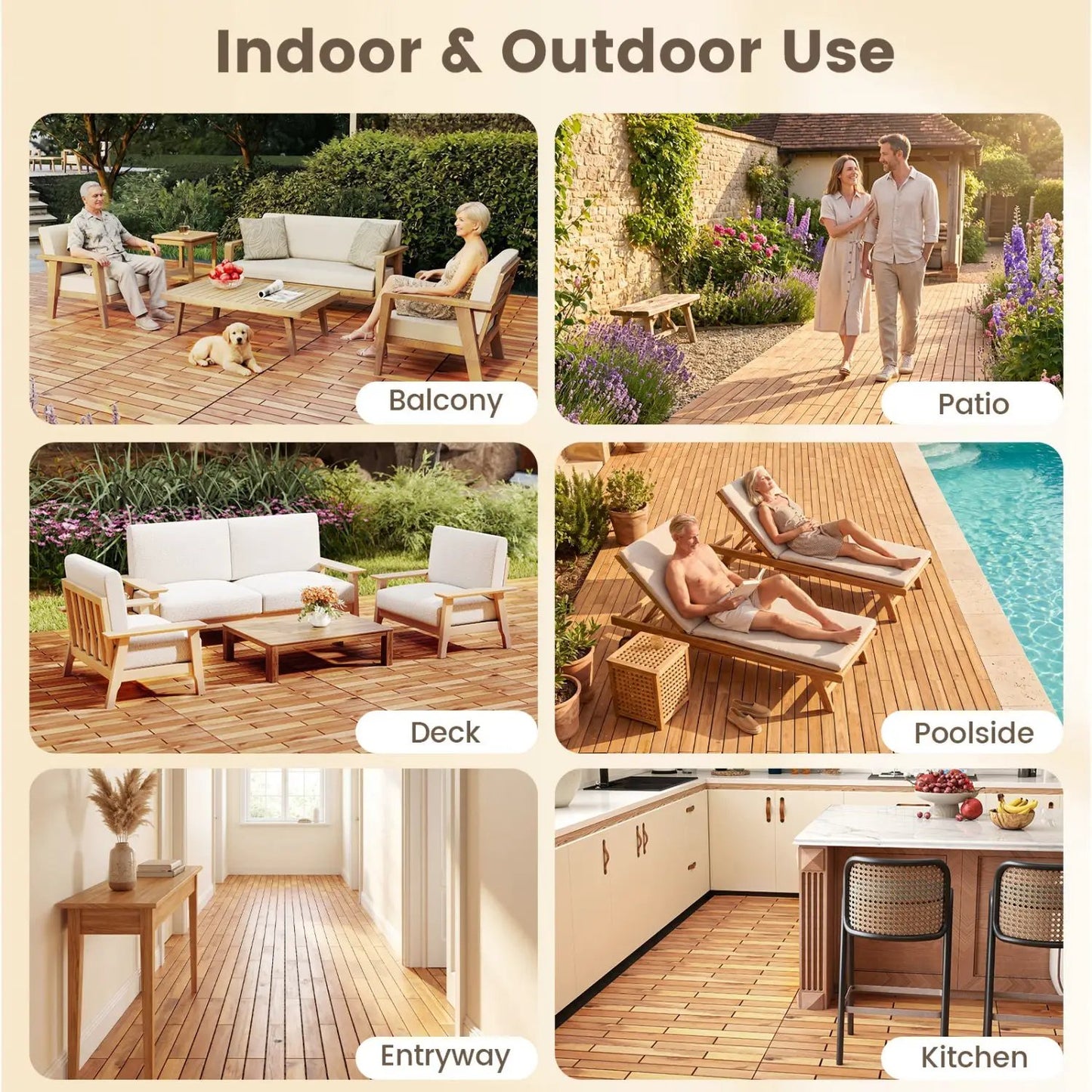 Acacia Wood Interlocking Deck Tiles 24x12 36 Pack