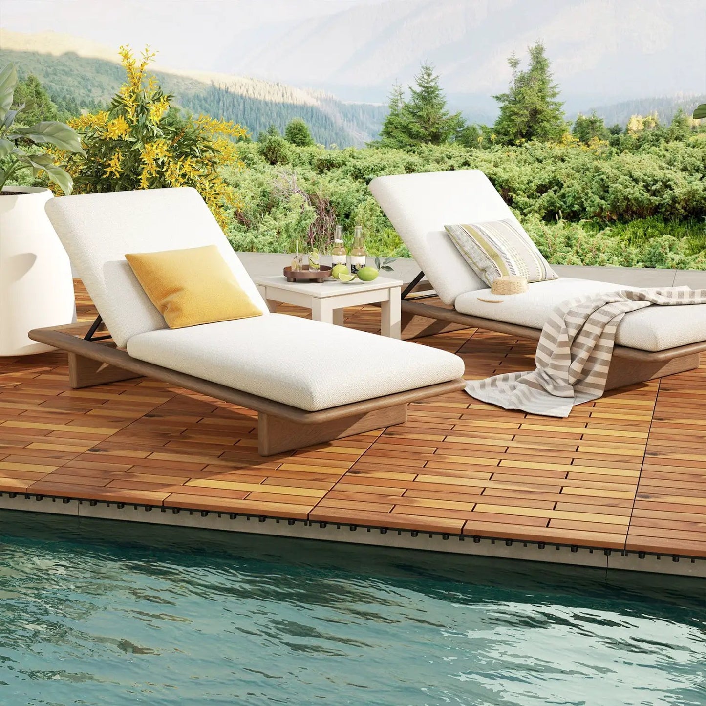 Acacia Wood Interlocking Deck Tiles 24x12 48 Pack