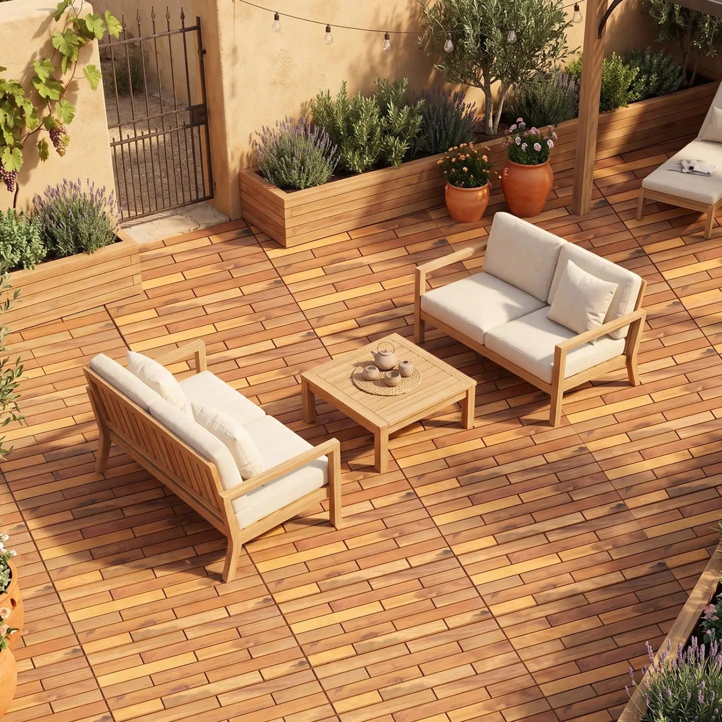 Acacia Wood Interlocking Deck Tiles 24x12 48 Pack