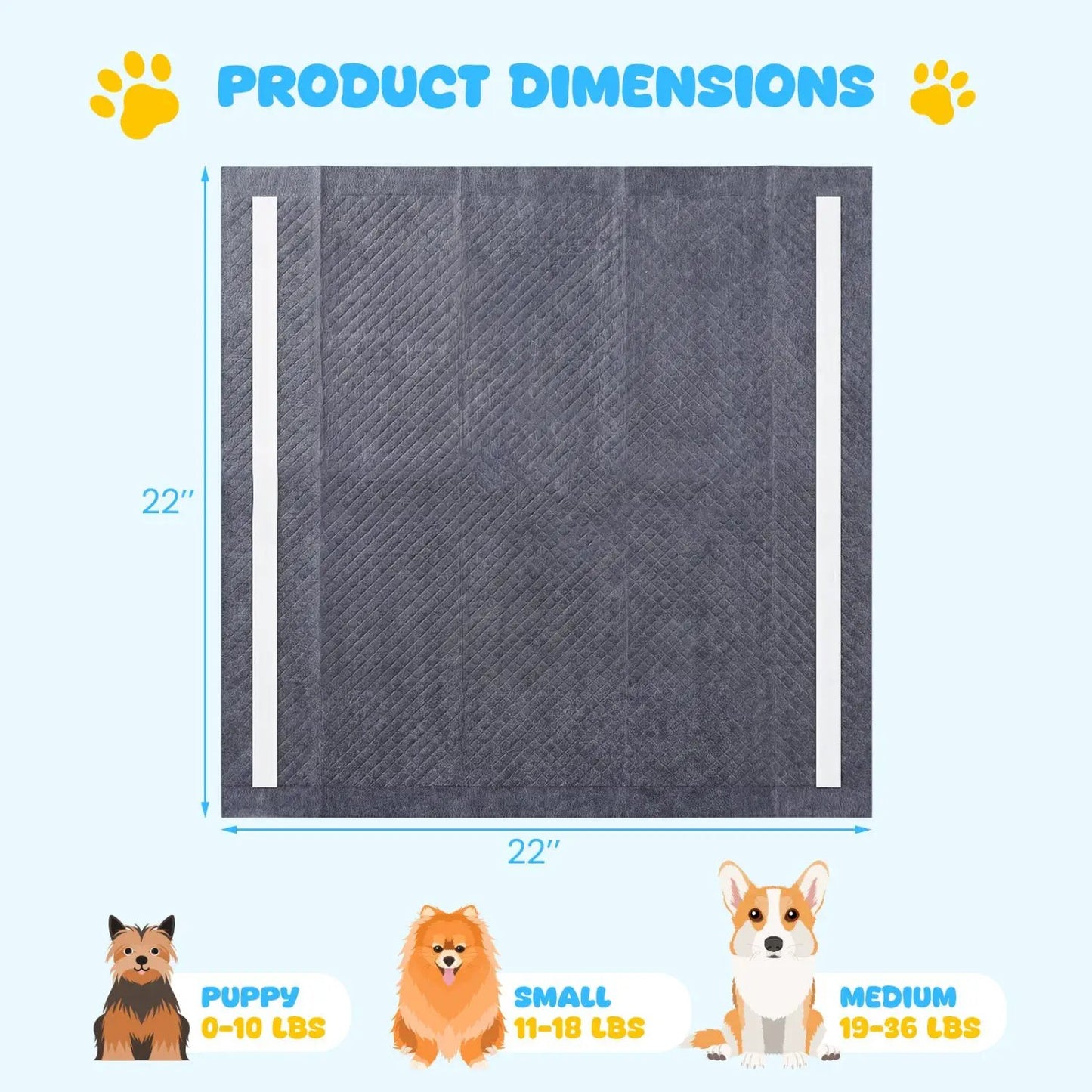 Charcoal 24x24 Dog Pee Pads, 6-Layer Construction