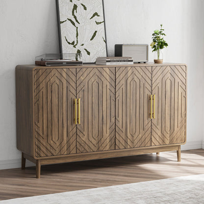 Sideboard Buffet Cabinet with Carved Doors and Adjustable Shelf in dark brown wood on Tampa Home & Garden Store