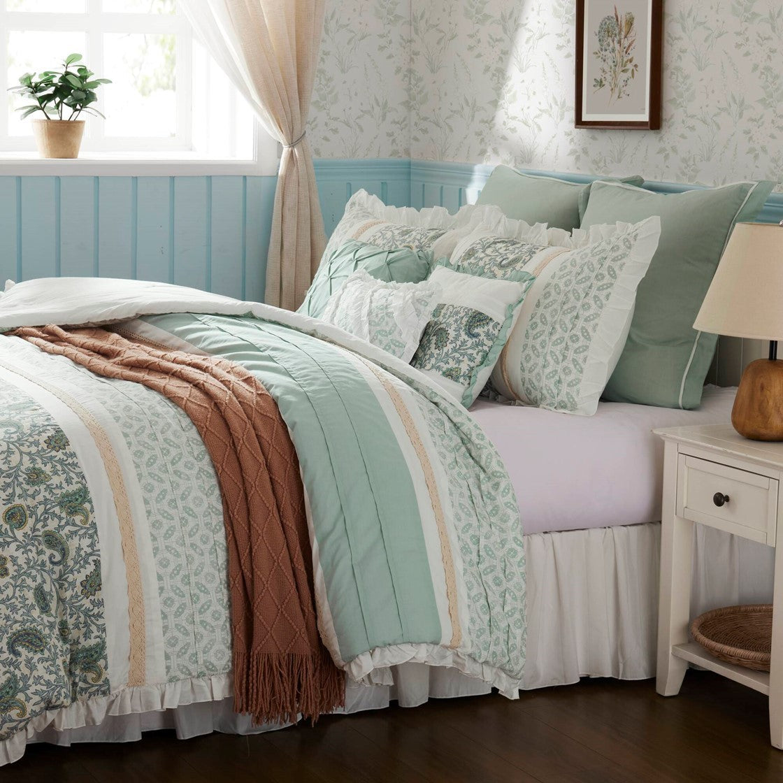 9 Piece Cotton Percale Comforter Set Aqua by HouseOfZazla on bed with aqua accents on Tampa Home & Garden Store