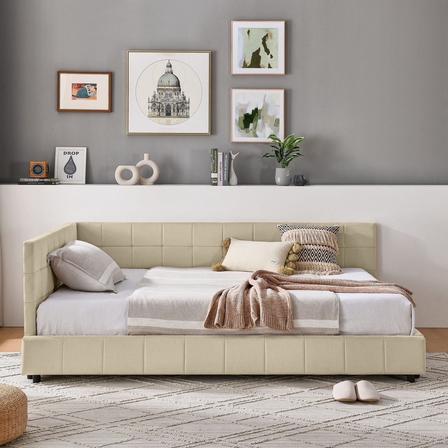 Mid Century Storage Upholstered Tufted Bed Frame