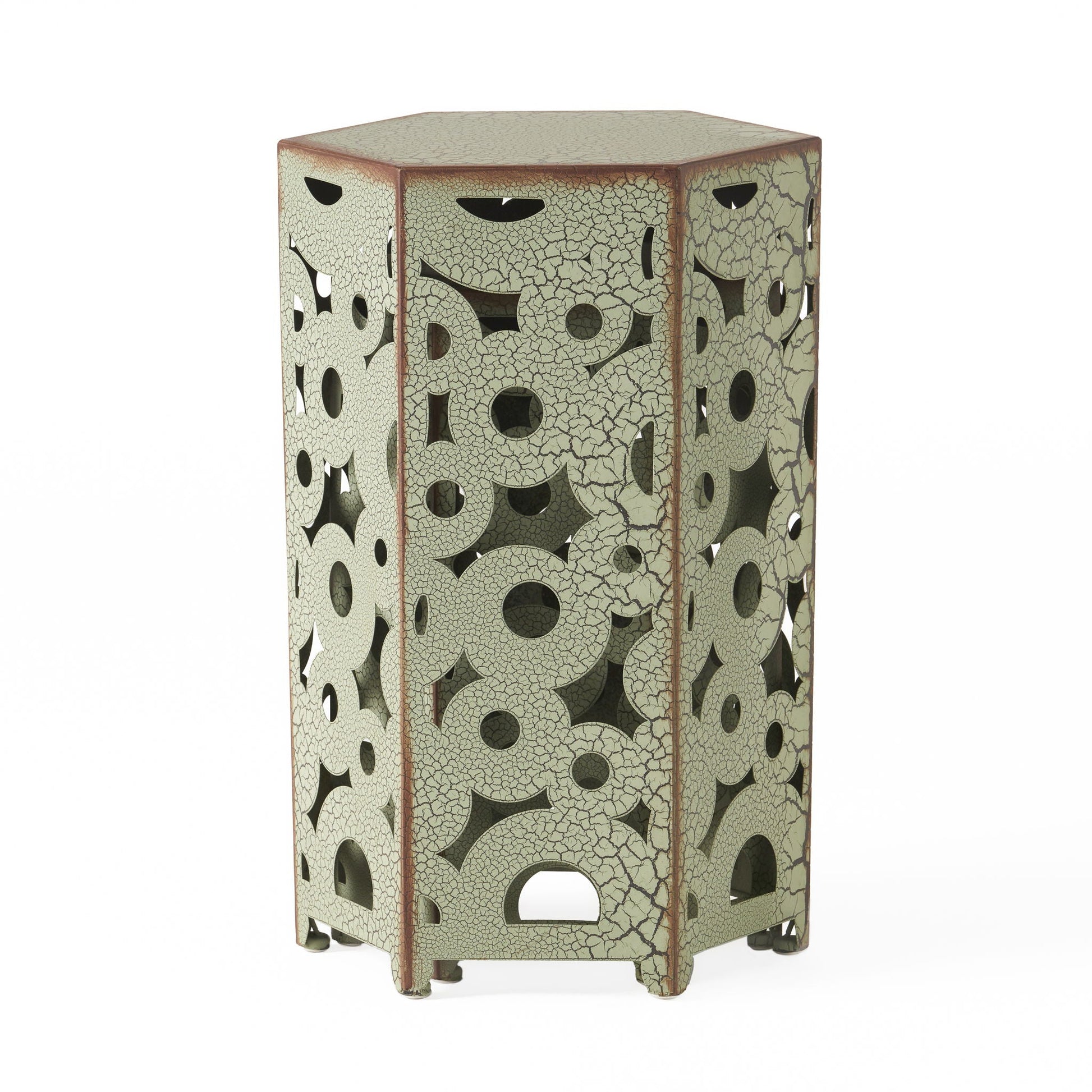 Selva Accent Table Set outdoor side tables with crackled beige finish and cutouts on Tampa Home & Garden Store