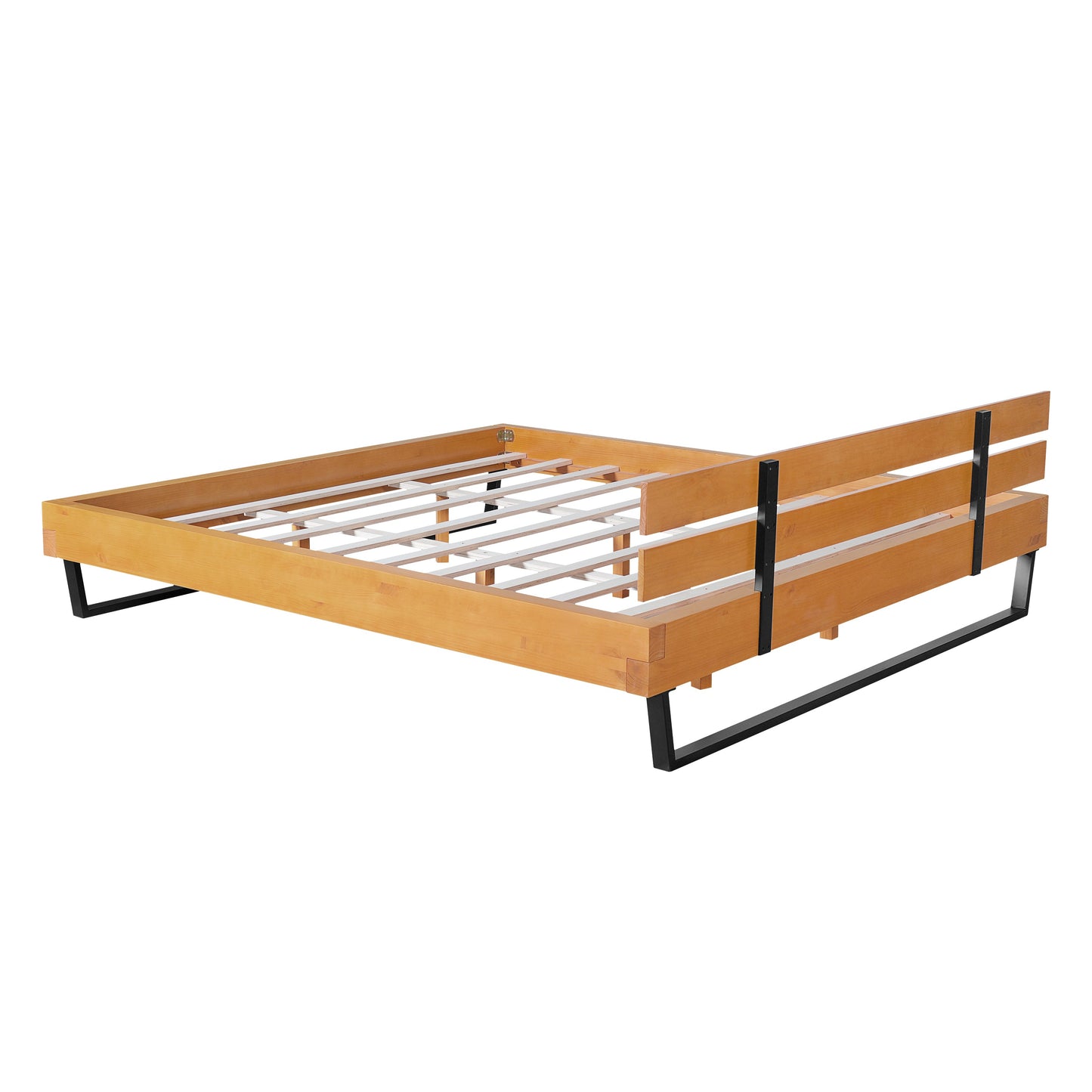 Solid Pine Wood Bed Frame and Black Accents