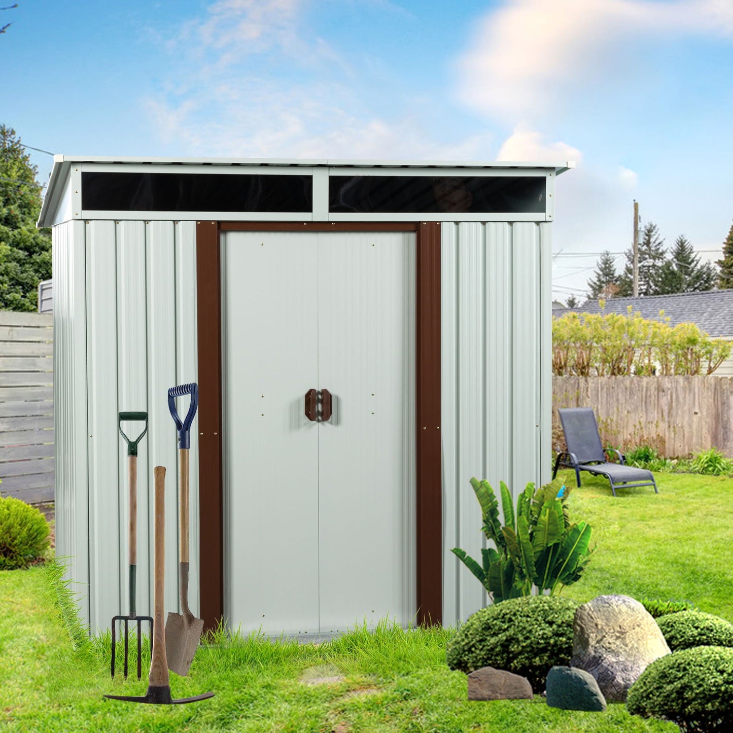 Galvanized Steel Outdoor Storage Shed and Padlock