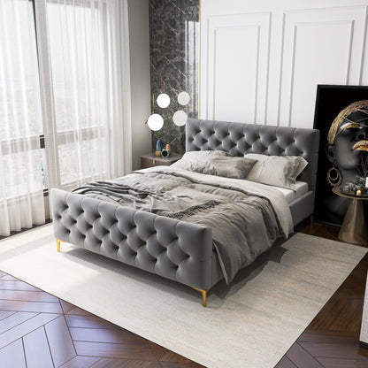 Elegant tufted upholstered bed with solid wood frame in dark gray on Tampa Home & Garden Store
