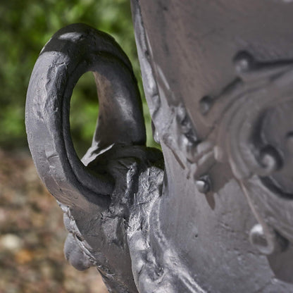 MGO Garden Urn Planter textured dark iron finish with ring handle on Tampa Home & Garden Store