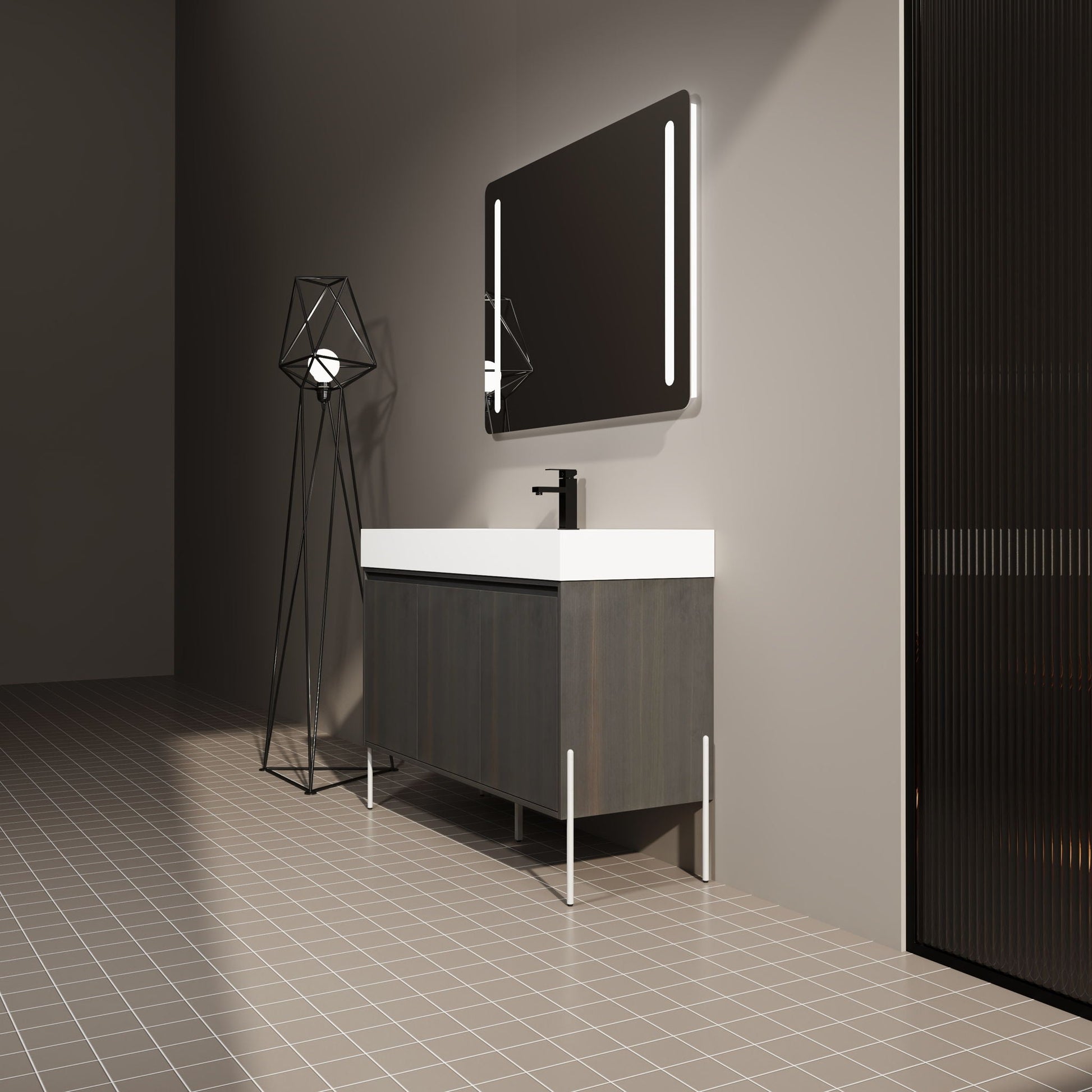 Freestanding vanity with resin sink and storage cabinet in dark wood base by HouseOfZazla on Tampa Home & Garden Store