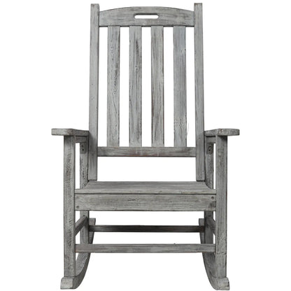 Oversized porch rocker chair with wide seat and tall back, weathered gray wood on Tampa Home & Garden Store