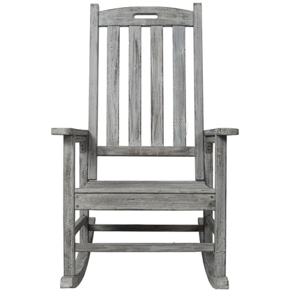 Oversized porch rocker chair in weathered gray wood with wide seat by HouseOfZazla on Tampa Home & Garden Store