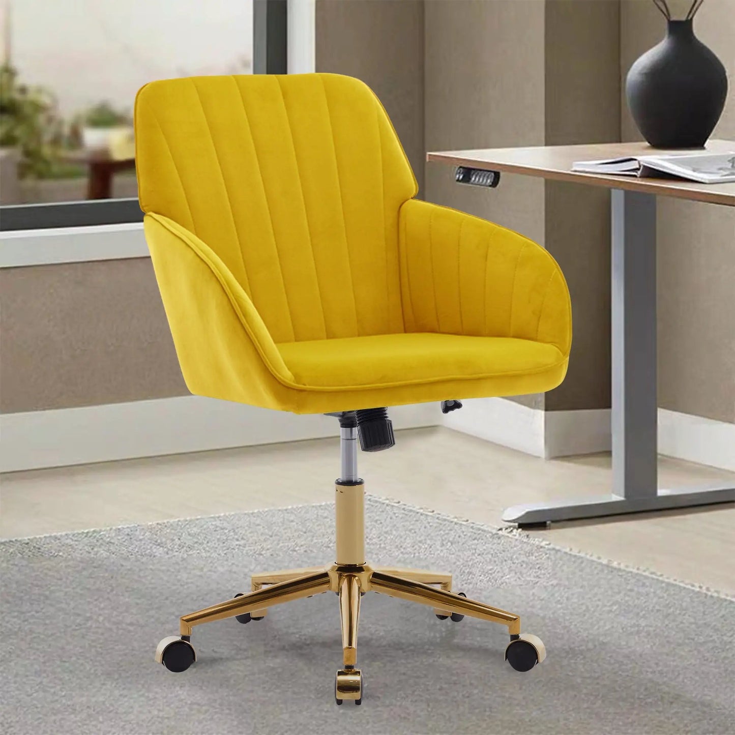 Adjustable ergonomic yellow swivel office chair with gold base Unique Piece Furniture on Tampa Home & Garden Store