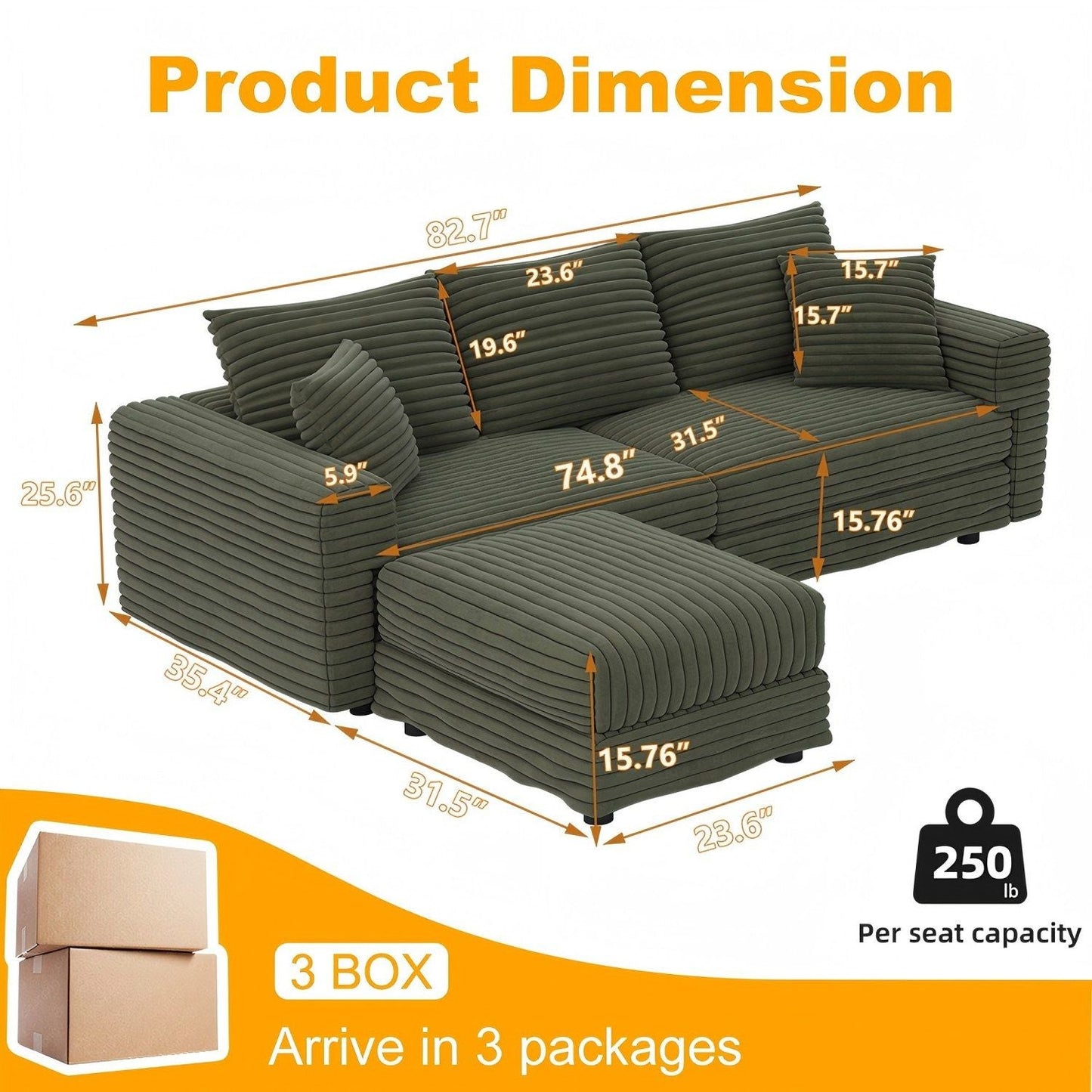 Convertible Sofa With Deep Seat and Pillows