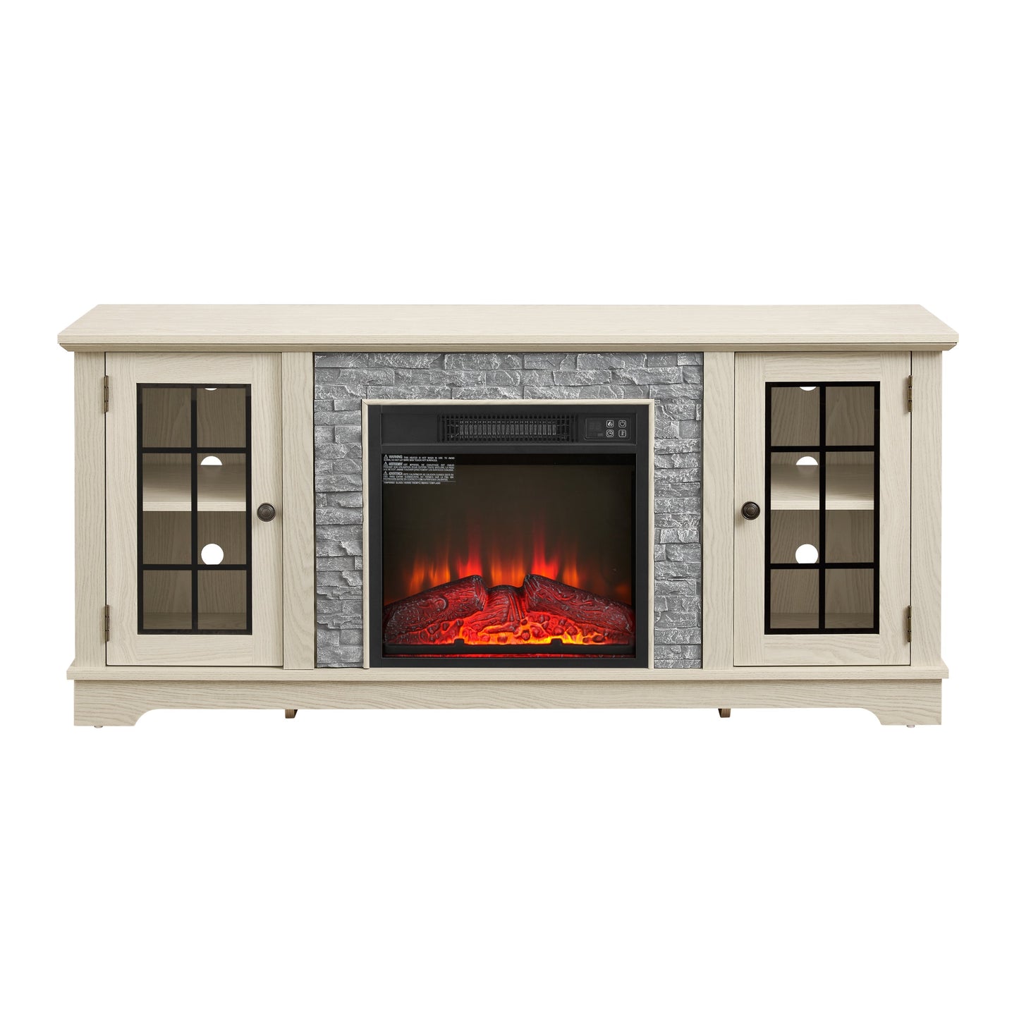 58in modern TV stand with electric fireplace in light oak finish and storage HouseOfZazla on Tampa Home & Garden Store