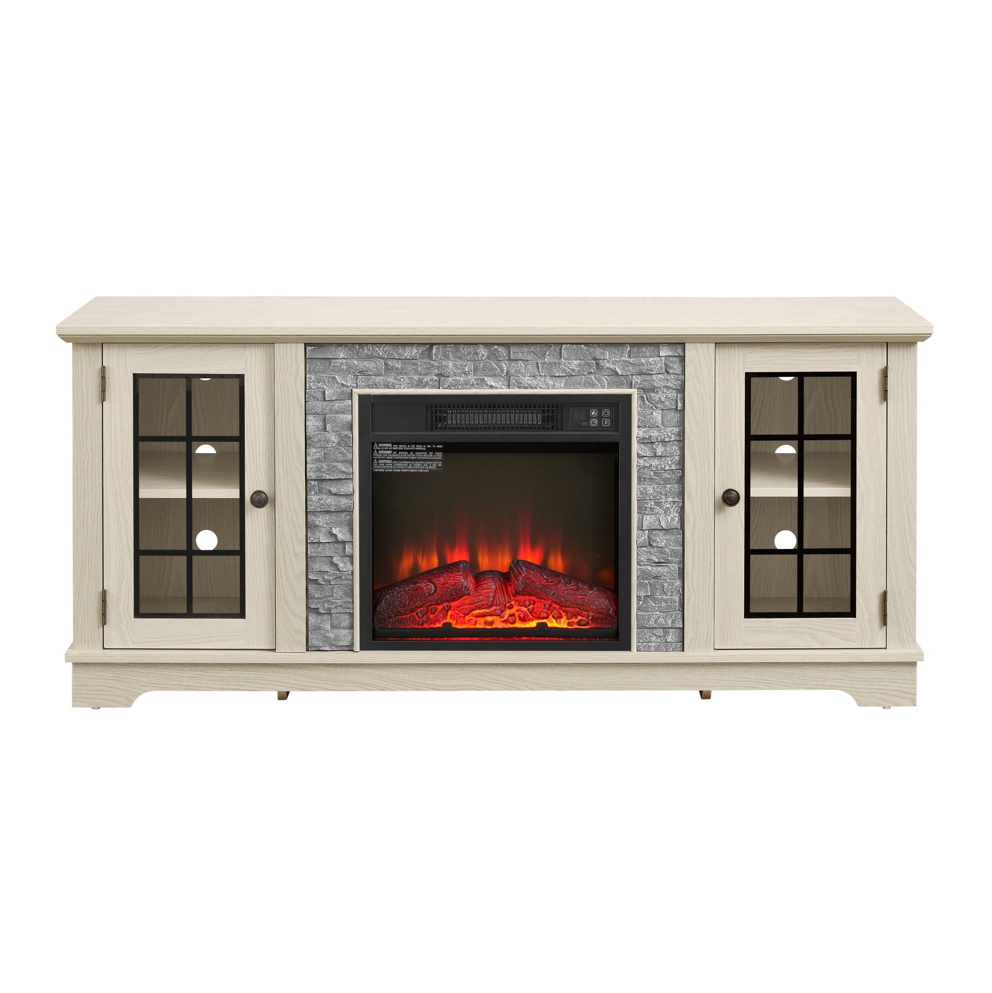 58in modern TV stand with electric fireplace in light oak finish and storage HouseOfZazla on Tampa Home & Garden Store