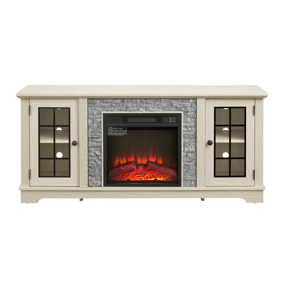 58in modern TV stand with electric fireplace in light oak finish and storage HouseOfZazla on Tampa Home & Garden Store