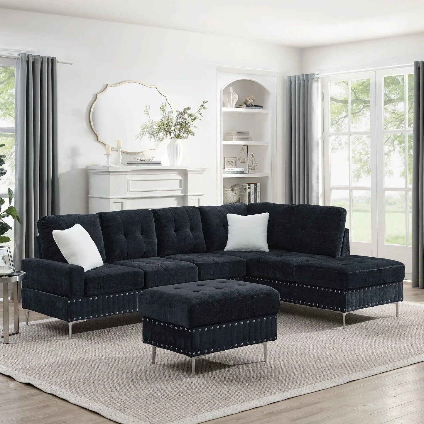 L Shaped Sofa with Chaise and Storage Ottoman
