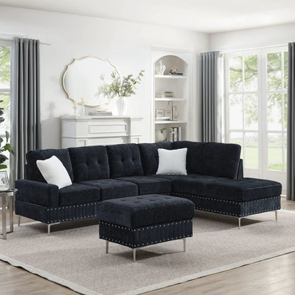 L Shaped Sofa with Chaise and Storage Ottoman