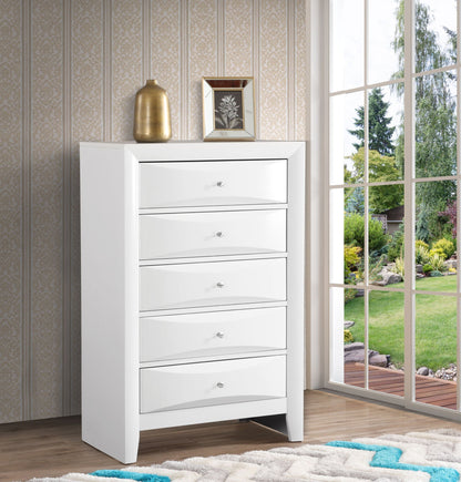 Accent Chest with Molded Resin Drawers in white finish, gold vase and framed art atop on Tampa Home & Garden Store