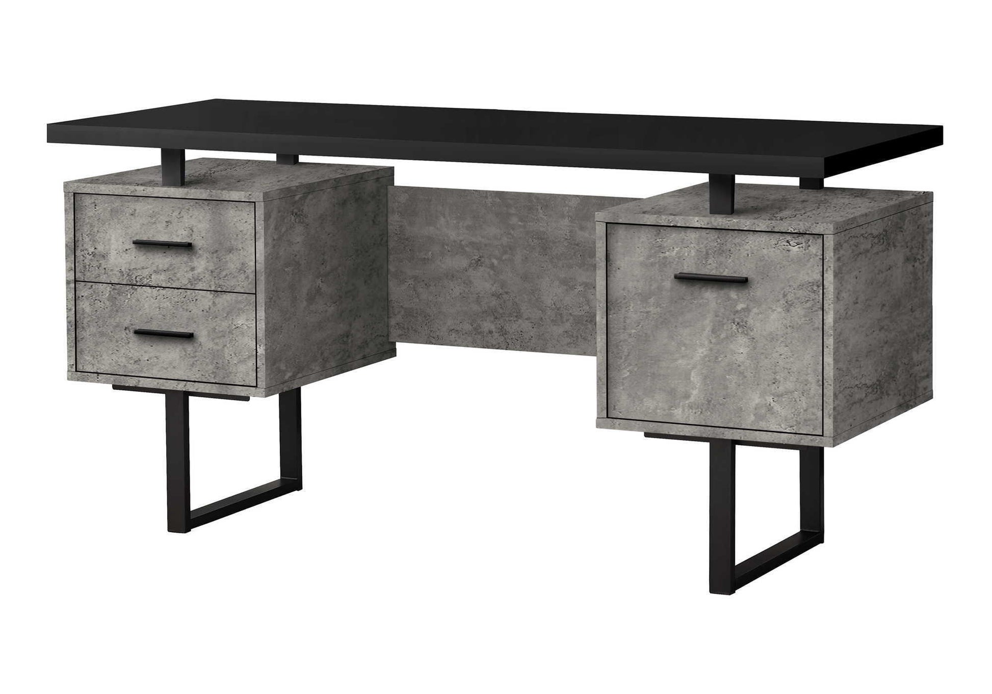 Computer desk for home office with storage drawers in concrete gray, black top by HouseOfZazla on Tampa Home & Garden Store