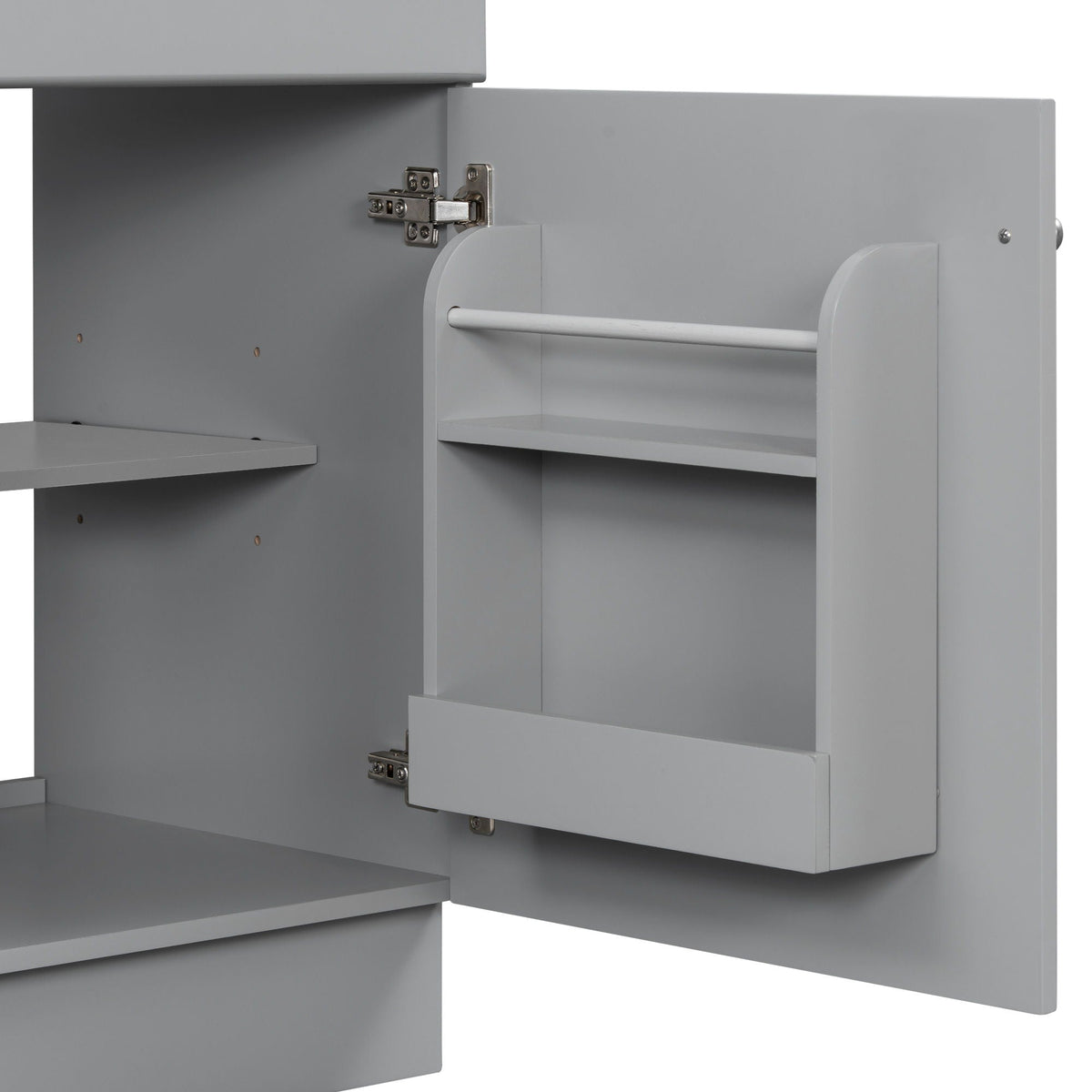 Bathroom vanity by HouseOfZazla gray cabinet interior with adjustable shelf and hinges on Tampa Home & Garden Store