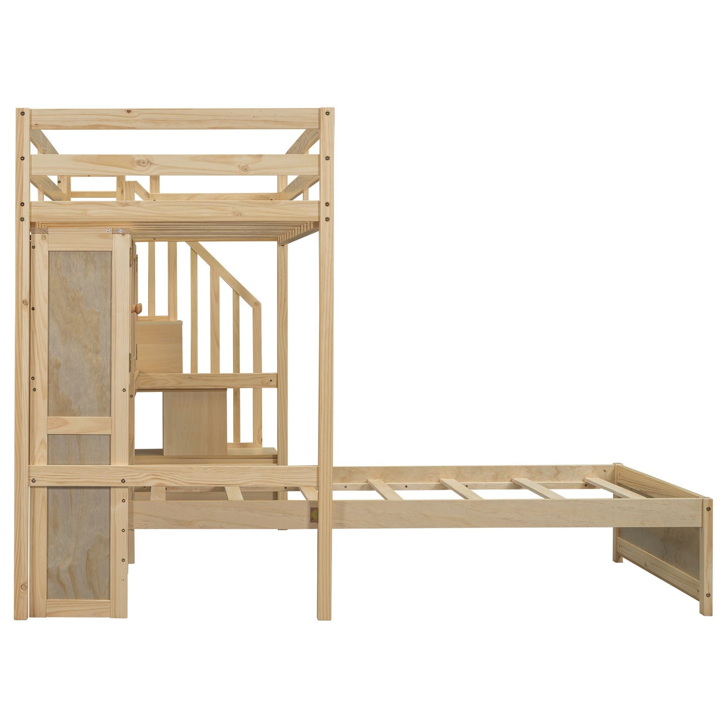 Loft bed with built-in desk and staircase natural pine by HouseOfZazla on Tampa Home & Garden Store
