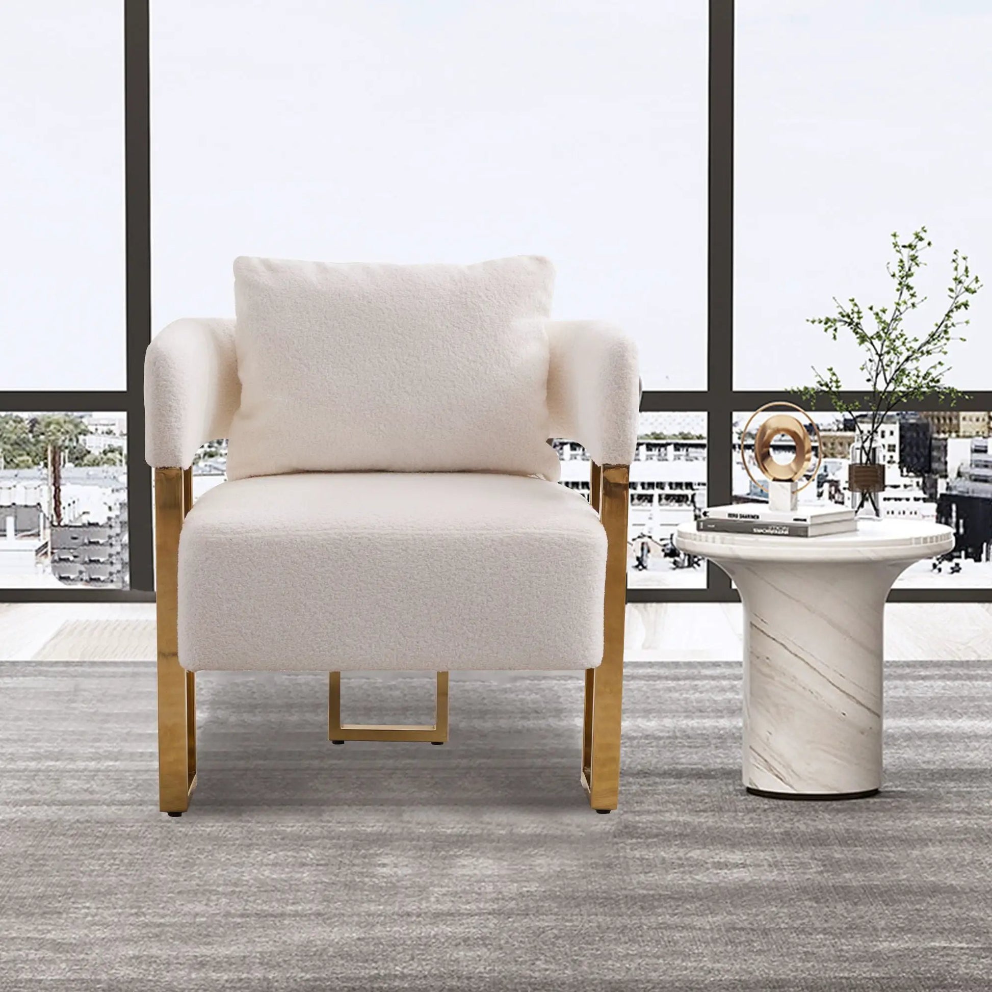 Modern teddy fleece upholstered chair with gold metal legs by Unique Piece Furniture on Tampa Home & Garden Store