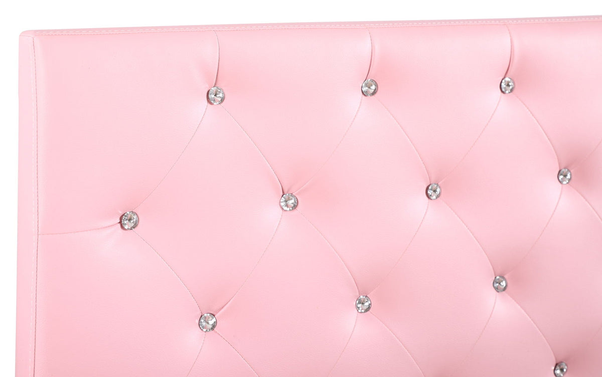 Upholstered headboard pink faux leather with tufting and crystal buttons by HouseOfZazla on Tampa Home & Garden Store