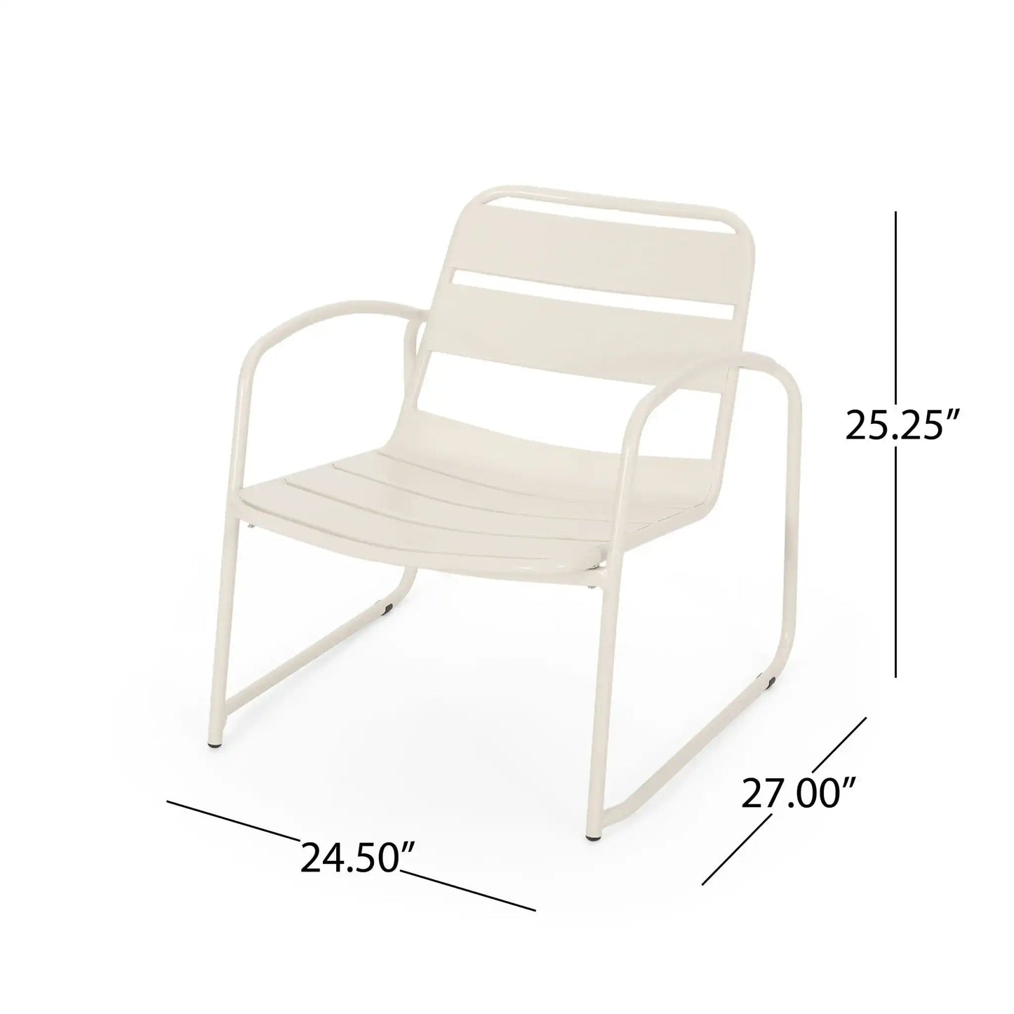Conrad outdoor arm chair with cream metal frame, curved arms, and slatted seat back on Tampa Home & Garden Store
