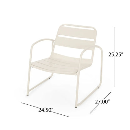 Conrad outdoor arm chair with cream metal frame, curved arms, and slatted seat back on Tampa Home & Garden Store
