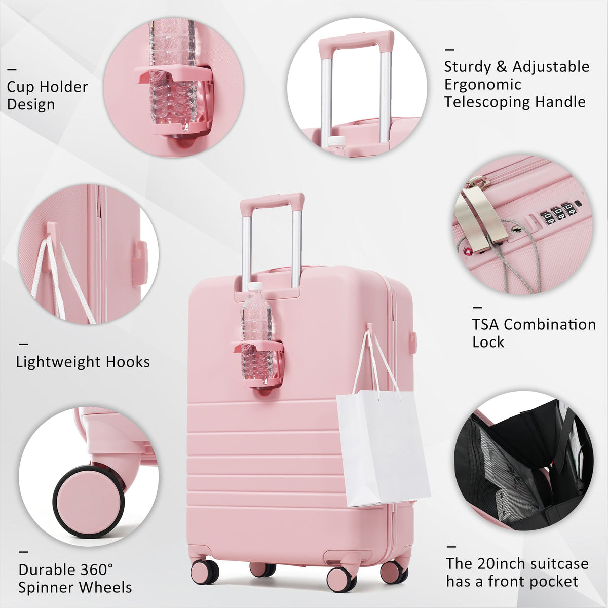 4-Piece Luggage Set with USB Charging Ports pastel pink hard case HouseOfZazla on Tampa Home & Garden Store