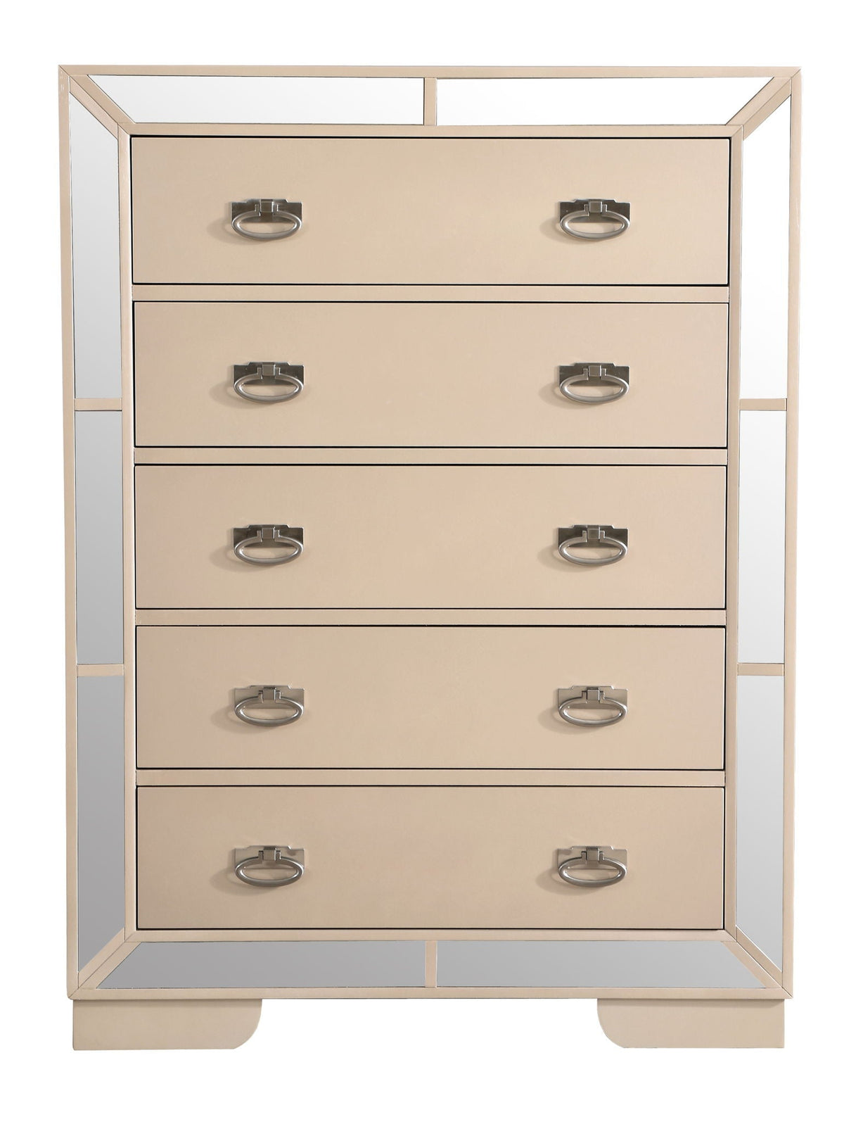 Accent chest in beige pearl finish with mirrored frame and silver ring pulls HouseOfZazla on Tampa Home & Garden Store