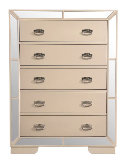 Accent chest in beige pearl finish with mirrored frame and silver ring pulls HouseOfZazla on Tampa Home & Garden Store