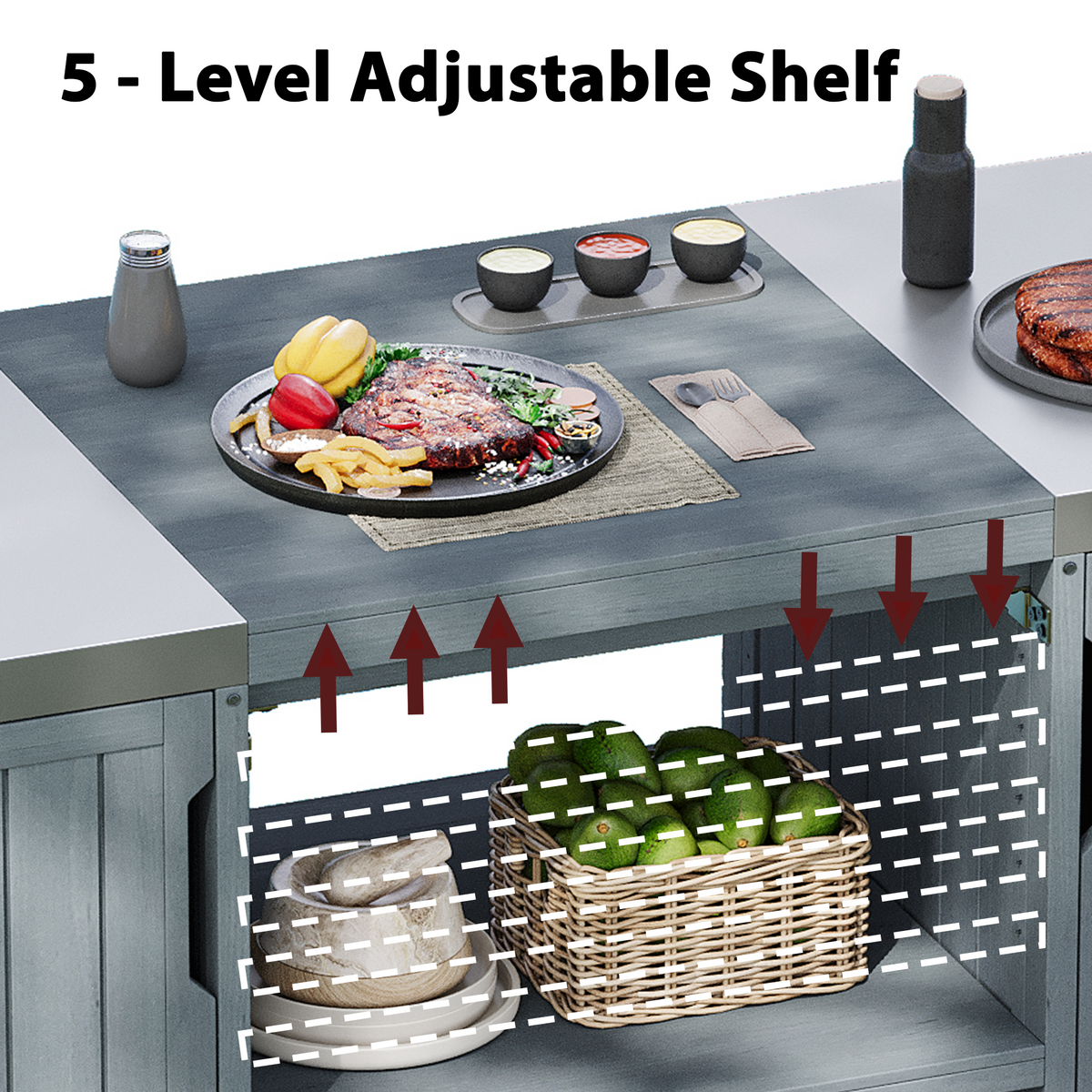 K&K 66.5in outdoor kitchen island for Big Green Egg grills, gray wood finish by HouseOfZazla on Tampa Home & Garden Store