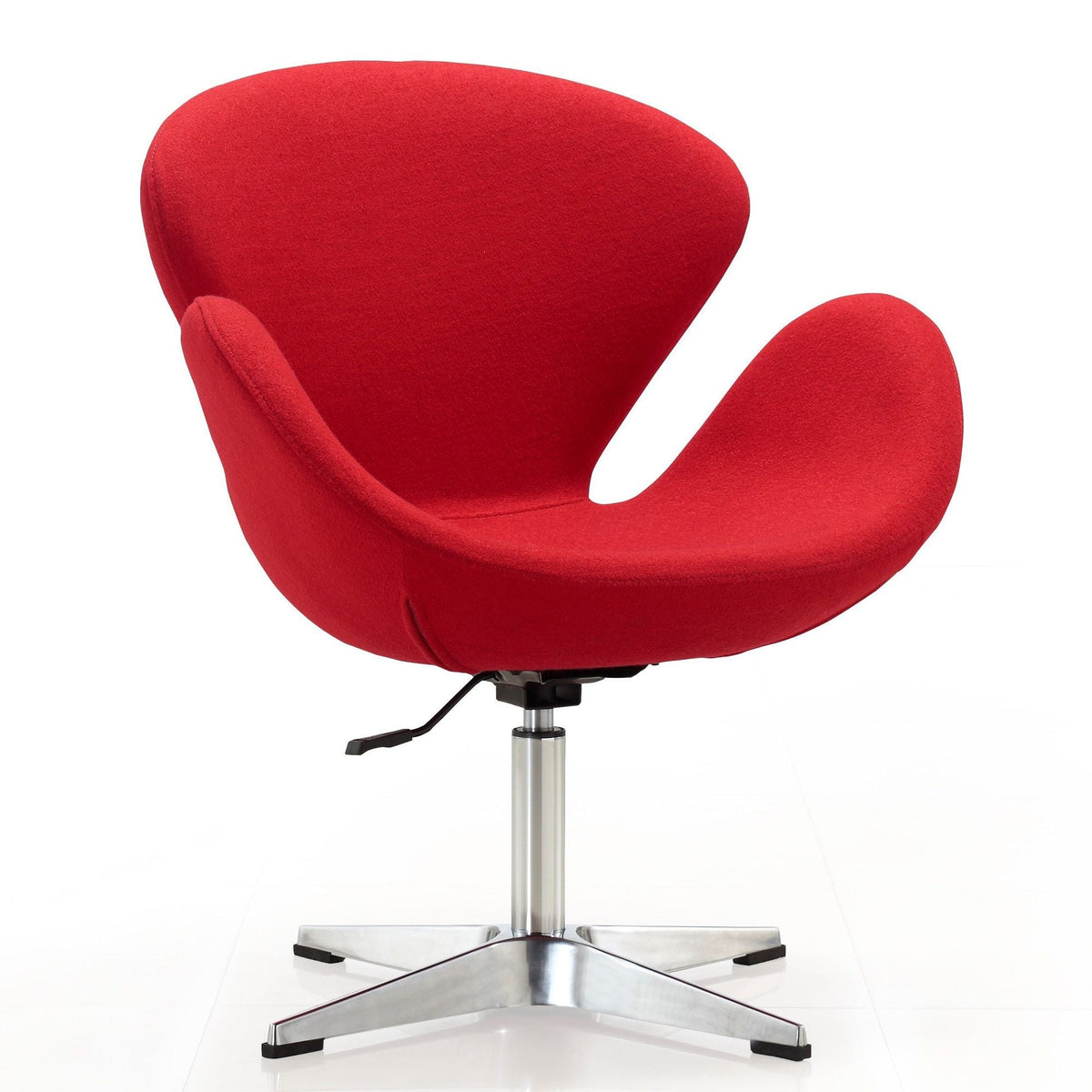 Raspberry swivel lounge chair with 360-degree rotation, red fabric and chrome base on Tampa Home & Garden Store
