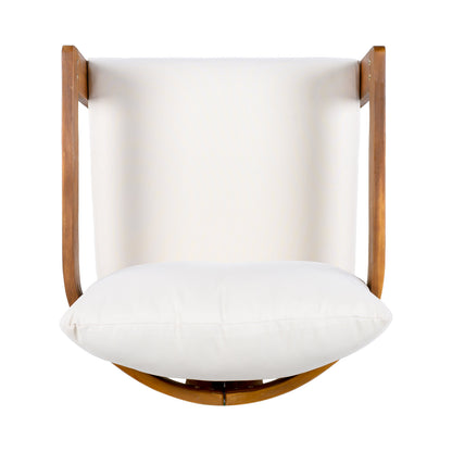 Premium Acacia Wood Outdoor Club Chair with white cushions and curved wooden frame on Tampa Home & Garden Store