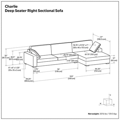 Charlie Upholstered Deep Seater Sectional Sofa